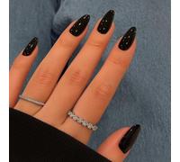 24PCS Black Stiletto Press On Nails - Long False Nails with High-Gloss Finish, Classic Stiletto Shape for Fingertip Elongation, Women