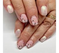 24pcs Black White Floral Designs Artificial Nails Short Square Full Covers Stick On Nails Manicure Nails Art For Women