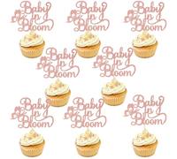24PCS Blooming Baby Cupcake Topper, A Little Wildflower Is on the Way Decorations, Flower Butterfly Theme Baby Shower Decor, Baby in Bloom Baby Shower Welcome Baby Party Supplies Rose Gold