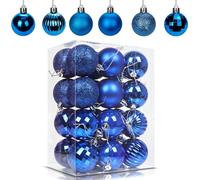 24Pcs Blue Baubles for Christmas Tree Decorations,60mm/2.36" Large Xmas Bauble Hanging Ball,Christma Balls Ornaments with String,Shatterproof Navy Christmas Baubles for Xmas Tree Holiday Party Decor