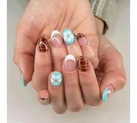 24PCS Blue Flower Press On Nails - Summer Jelly Gel Nail Kit with 3D Design, Almond Shape for Women Girls, Perfect for Summer Beach Party & Daily Wear