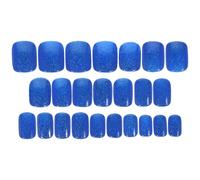 24pcs Blue Sparkly Press on Nails Short Square Abs