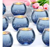 24PCS Blue Votive Candle Holders Bulk, Round Mercury Glass Candle Holders for Tealight - Blue Centerpiece Table Decorations for Wedding, Birthday, Party, Bridal Shower and Home Decor