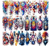 24Pcs Boho Fantasy Temporary Tattoos for Women - Watercolor Phoenix, Butterflies, Magic Bottles & Flowers - Aesthetic Body Art Stickers, Waterproof Long Lasting Fake Tattoos for Festival, Beach, Party