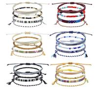 24Pcs Boho Surfer Bracelets Anklet Adjustable Beaded Anklets Handmade Braided Bracelet Colorful Summer Beach String Rope Ankle Bracelets Braided Rope Wrist Friendship Bracelet Boho Jewelry for Women