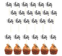 24pcs Boo Cupcake Toppers, Halloween Spider Web Boo Cupcake Picks Funny Halloween Birthday Cake Decorations Suitable for Baby Shower Party Supplies