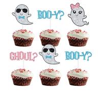 24PCS Boo-y or Ghoul Cupcake Topper, Pink or Blue, Halloween Ghost Cupcake Picks, Little Boo Baby Shower Gender Reveal Party Decorations
