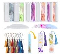 24PCS Bookmarks Silicone Mold with Tassel, Resin Bookmark Molds Book Mark Epoxy Casting Mold for DIY Oval Rectangle Feather Bookmark (Bookmark)