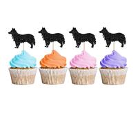 24PCS Border Collie Cupcake Toppers, Funny Dog Cupcake Toppers, Border Collie Cupcake Picks for Birthday, Pet Dog Themed Birthday Party Decoration - Black Glitter