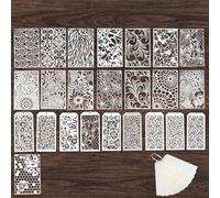 24Pcs Botanical Stencils for Painting, BOJVESH Reusable Flower Texture Painting Templates, DIY Print Stencil Drawing Template for Fabric Paintings, Canvas, Scrapbook, Floors, Walls (3 Templates)