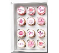 24Pcs Breast Cancer Awareness Edible Cupcake Toppers Pink Ribbon Fight Beliveve Hope Cupcake Decorations Precut Premium Wafer Card