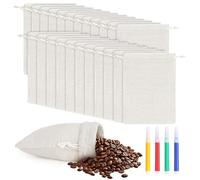 24Pcs Breathable Hessian & Cotton Muslin Bags, 8x10cm Cloth Pouches, Reusable Drawstring Gift Pouches with 4 Watercolor Pencils, Biodegradable Linen Burlap Bags for Wedding Favors, Jewelry DIY Crafts