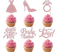 24Pcs Bride To Be Cupcake Toppers Pink Glitter Diamond Ring I Do Love Heart Cupcake Picks Decorations For Bridal Shower Wedding Engagement Party Supplies