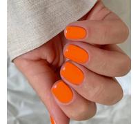 24Pcs Bright Orange Press on Nails Square Shape Glossy Finish Solid Color Full Cover Stick On Acrylic Nails Bold Minimal Design for Vibrant Clean Art Look