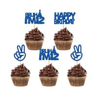24Pcs Bruh I'm 12 Cupcake Toppers - Blue Glitter | Happy 12th Birthday, Cheers to 12 Years Cupcake Picks Decorations | Kids Boys Girls 12th Birthday Party Supplies