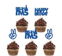 24Pcs Bruh I'm 5 Cupcake Toppers - Blue Glitter | Happy 5th Birthday, Cheers to 5 Years Cupcake Picks Decorations | Kids Boys Girls 5th Birthday Party Supplies