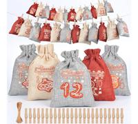 24Pcs Burlap Advent Calendar Christmas Advent Calendar Drawstring Burlap Bags For Families Children Parents Christmas Enthusiasts DIY Crafters Holiday Decorators Teachers Students Gift Givers