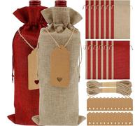 24Pcs Burlap Wine Bags with Tags and Ropes,Reusable Wine Bottle Gift Bags with Drawstring, Burlap Wine Bottle Bags for Wine Bottles, Wine Burlap Gift Bags for Home Storage Party Weddings 750ml