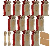 24Pcs Burlap Wine Gift Bags with Tags and Ropes, Reusable Wine Bottle Bags,Drawstring Bottle Covers for Christmas Party Weddings Home Storage