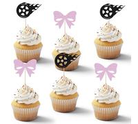 24Pcs Burnouts or Bows Cupcake Toppers Gender Reveal Cake Topper Wheel Glitter Birthday Decorations Bow Theme Party for Baby Shower Engagement Supplies