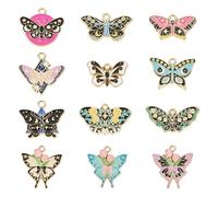 24Pcs Butterfly Enamel Charms Light Gold Alloy Enamel Pendants Colorful Butterfly Metal Dangle Charms 14-25mm for DIY Craft Necklace Earring Bracelet Jewelry Making