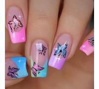 24Pcs Butterfly False Nails Acrylic Nails Full Covers Artificial Nails Manicure Decors For Fashionable Individuality
