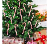 24pcs Candy Cane Christmas Decorations for Tree - Red White Fabric Wrapped Candy Cane Christmas Hanging Ornaments for Farmhouse Christmas Decor Gift Candyland Party Favor Supplies