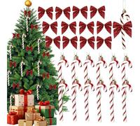 24PCS Candy Cane Christmas Decorations UK Red Bows Candy Canes Christmas Decorations Red Christmas Tree Decorations ReD Xmas Decorations for Xmas Gift Home Party Ornaments