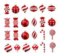 24Pcs Candy Cane Christmas Hanging Ornaments Red and White Wooden Candy Decorations with Rope for Christmas Tree Winter Home Party Holiday Decor