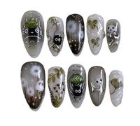 24pcs Cartoon Cat's Eye Press On Nails - Glossy Almond Gradient Black Fake Nail Tips with Glue