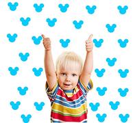 24pcs Cartoon Mickey Mouse Head Art Wall Decals For Kids Room Boy Bedroom Vinyl Wall Decor Nursery Kids Wall Stickers (Sky Blue)