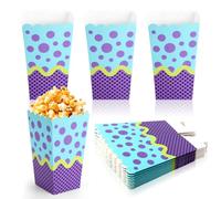24pcs Cartoon Theme Popcorn Paper Boxes, Blue & Purple Candy Snack Food Cups Buckets Boxes Pop Corn Container Bags for Birthday Themed Party Favors & Decoration Supplies