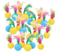 24PCS Cat Ball Toy, 1.5" Colorful Cat Toys with Feathers Interactive Cat Balls Plastic Cat Golf Toy Sports Ball for Indoor Cats (Random Color)