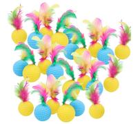 24PCS Cat Ball Toy, 1.5" Colorful Cat Toys with Feathers Interactive Cats Balls Plastic Golf Toy Sports Ball for Indoor Cats - Random Color