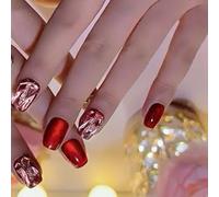 24pcs Cats Eye Designs False Nails Full Covers Press on Manicure Art for New Year Parties and Celebrations Short Square