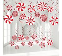 24PCS Ceiling Christmas Decorations - Hanging Foil Swirl Candy Decor for Xmas Holiday Party Supplies
