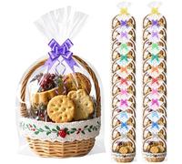 24Pcs Cellophane Bags with Pull Bows 14" X 20" Large Cellophane Wrap for Hampers, Cellophane Wrap bags for Hamper Making Easter Gift Presents Packaging