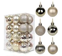 24Pcs Champagne Gold Baubles for Christmas Tree,6cm Shatterproof Plastic Christmas Balls Ornaments with Strings,6 Design Xmas Baubles Hanging Balls for Xmas New Yew Wedding Holiday Party Decor