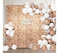 24PCS Champagne Gold Shimmer Wall Backdrop, Square Sequin Photo Backdrops Panel, Glitter Wall Background for Birthdays, Weddings, Graduation, Engagements, Disco Bachelorette Party Decoration (4FTx6FT)