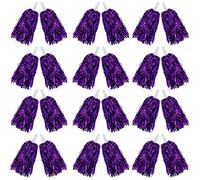 24PCS Cheerleading Pom Poms Metallic Foil Plastic Pom Poms with Baton Handle for Game Sports Squads Dancing Party Football Basketball Club Spirit Sports Stage Performance Celebration (purple)