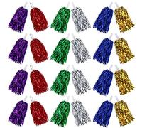 24PCS Cheerleading Pom Poms Metallic Foil Plastic Pom Poms with Baton Handle for Game Sports Squads Dancing Party Football Basketball Club Spirit Sports Stage Performance Celebration (Colourful)