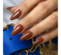 24PCS Chestnut Cocoa Press on Nails - Short Almond Solid Color Glossy Fake Nails - for Women Elegant Coffee Vibe Classic Autumn Glam Neutral Modern Minimalist Shine (Chestnut Cocoa)