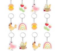 24Pcs Chicken Keychain Party Favors Farm Animals Acrylic Keychains Cute Chick Hen Keyrings Gifts Accessories for Kids Barnyard Little Chick Is One 1st Birthday Baby Shower Party Supplies