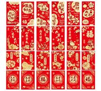 24Pcs Chinese Hong Bao Red Envelopes, Greetings Chinese Money Lucky Red Envelopes for Chinese New Year, Chinese Festival, 2 Size Hong Bao Cash Red Pockets for Birthday Wedding