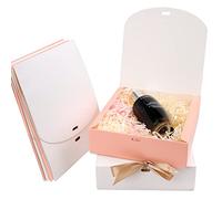 24PCS Chostky Present Kraft Paper Gift Boxes with Lids - Square Presentation Boxes 17 * 17 * 5cm, Bow Ribbon Included - Perfect for Party, Birthday, Wedding, Holiday (White+Pink)