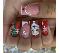 24Pcs Christmas Acrylic False Nails Middle Square Press On With Santa And Festive Snowflake Designs Manicure Christmas Press On