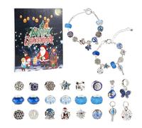 24pcs Christmas Advent Calendar 2023, DIY Christmas Bracelets Set 24 Days Countdown Charm Jewellery Blind Box Xmas Decorations with 22 Charm Beads and 2 Bracelets for Girls, (Blue)