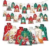 24PCS Christmas Advent Calendar Bags, Christmas Burlap Bag with 1-24 Numbered Advent Tags Empty Advent Calendar Boxes to Fill, 24 Day Countdown Candy Gift Bags for Xmas Tree Christmas Decorations