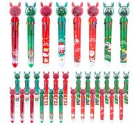 24PCS Christmas Ballpoint Pens, 10-in-1 Multicolor Christmas Pens, Cute Cartoon Retractable Multi Colour Pen, Snowman Reindeer Santa Claus Rollerball Pens Shuttle Pen for Xmas Party Fillers Favors