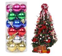 24Pcs Christmas Baubles, 30mm Burgundy Red Mini Shatterproof Baubles Hanging Ornaments Christmas Tree Decorations Set for Xmas Decorations Festival Decors (Mixed Colors)